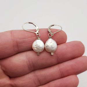 925 Sterling Silver Simple Round Pearl Dangle Earrings